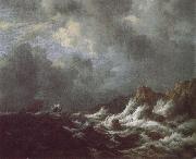 Jacob van Ruisdael Rough Sea with Sailing vessels off a Rocky coast oil painting artist
